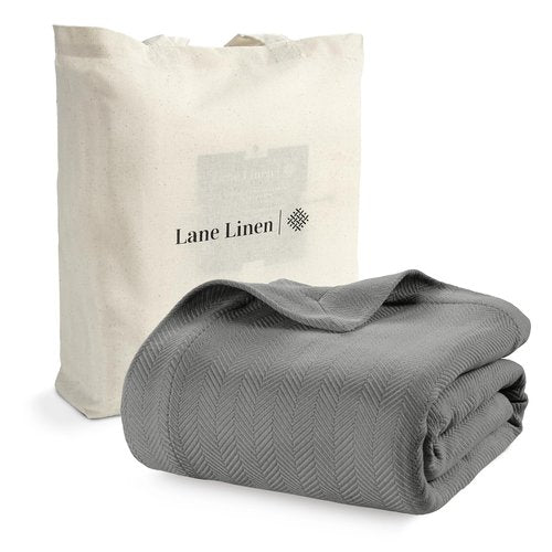 LANE LINEN Queen Size Blanket for Bed - 100% Cotton Bed Blanket for All Seasons - Herringbone Weave (90"x90") - Ideal for Relaxing At Home, Afternoon Naps & Quiet Evenings - Oeko-TEX Certified - Grey