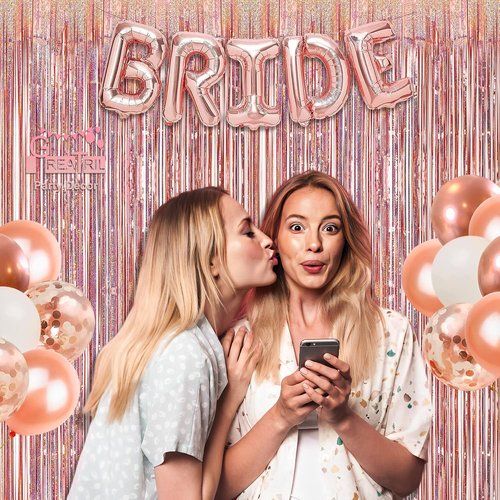 GREATRIL Rose Gold Tinsel Curtain Backdrop - Foil Fringe Streamers for Bachelorette Party | 2 Pack
