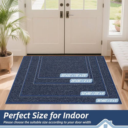 BEQHAUSE Dirt Trapper Door Mat - Non-Slip, Washable, Absorbent | 24" x 36" Blue Entrance Mat