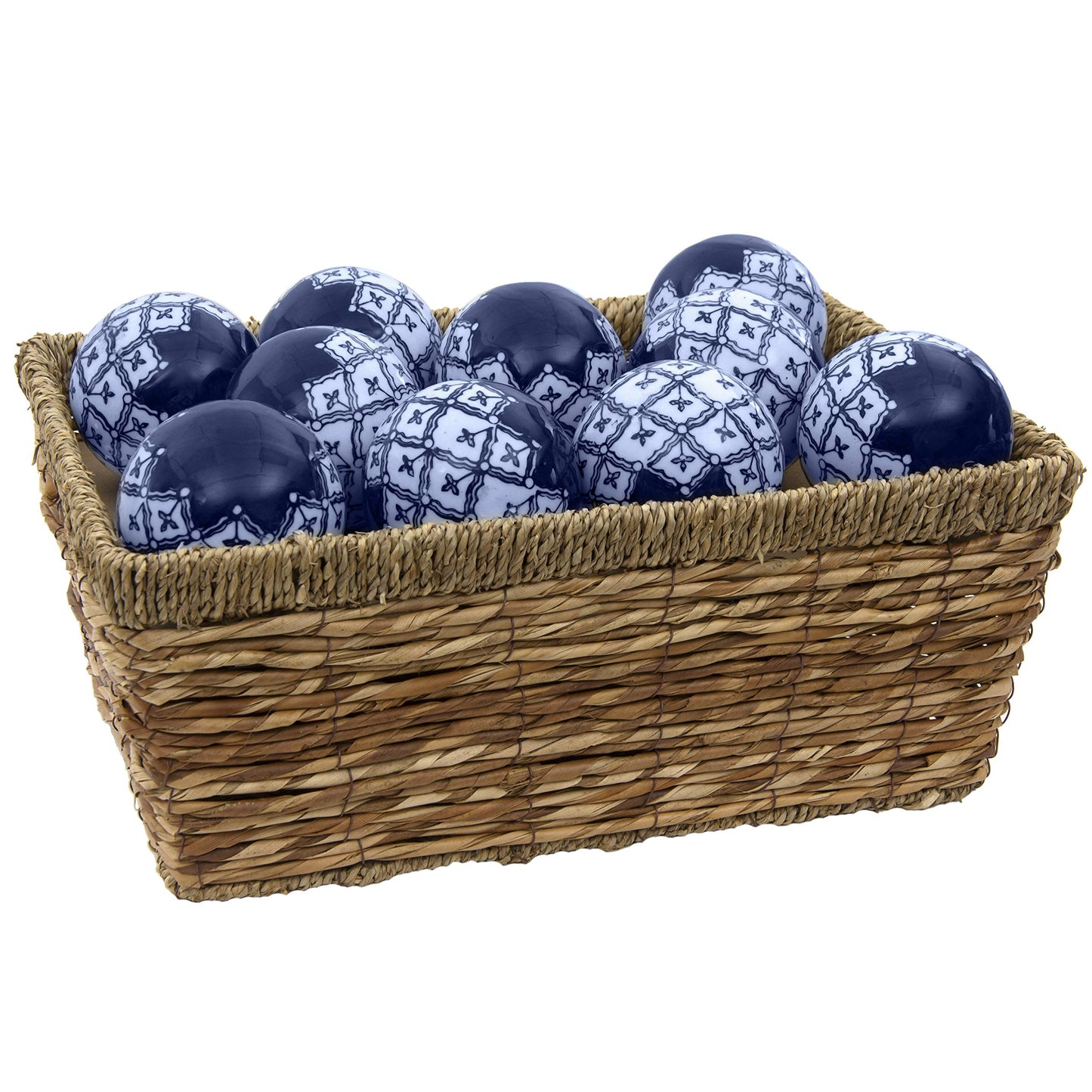 Red Lantern 3" Porcelain Ball Set - Set of 10 Decorative Balls, Blue & White