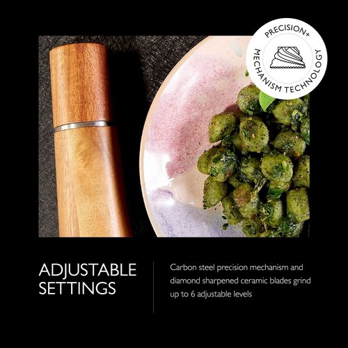 Cole & Mason Marlow Wood Mill Set - Balanced Salt and Pepper Grinders - Refillable Spice Tools - Adjustable Salt and Peppercorn Grinder Settings - Acacia Wood