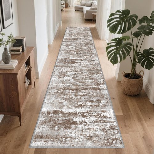 TTelephant Runners for Hallways Ultra Non-Slip 2x10 Long Runner Rugs Washable Abstract Tear and Stain Resistance No Pile Lightweight Modern Rug Runners for Entryway, Kitchen, Walkway, Entrance, Brown
