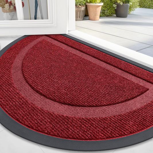 OLANLY Half Circle Door Mat - Waterproof All-Weather Entryway Mat | Easy Clean Natural Rubber, 59x23, Wine Red
