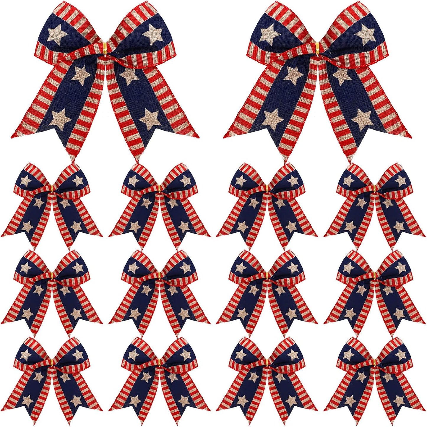 Skiennix 12 Pcs 6-Inch Patriotic Bows - Red, White & Blue Burlap Decor for 250th Anniversary