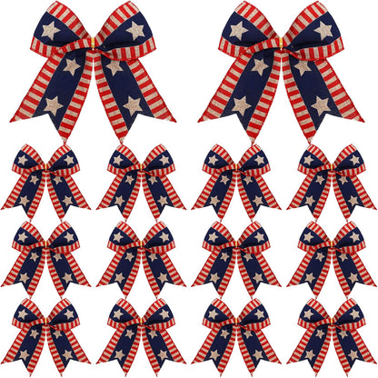 Skiennix 12 Pcs 6-Inch Patriotic Bows - Red, White & Blue Burlap Decor for 250th Anniversary