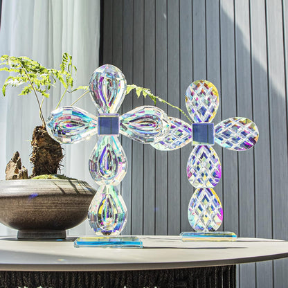 QFkris Crystal Standing Cross Figurine - Elegant 8.5-Inch Glass Tabletop Decor Gift for Women