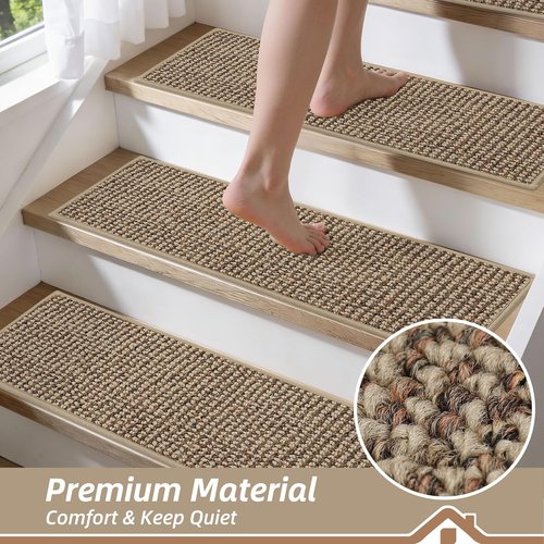 BEQHAUSE Non-Slip Carpet Stair Treads - Machine Washable 28"x9" for Kids, Elders & Pets | 15pcs Taupe