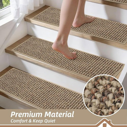 BEQHAUSE Non-Slip Carpet Stair Treads - Machine Washable 28"x9" for Kids, Elders & Pets | 15pcs Taupe