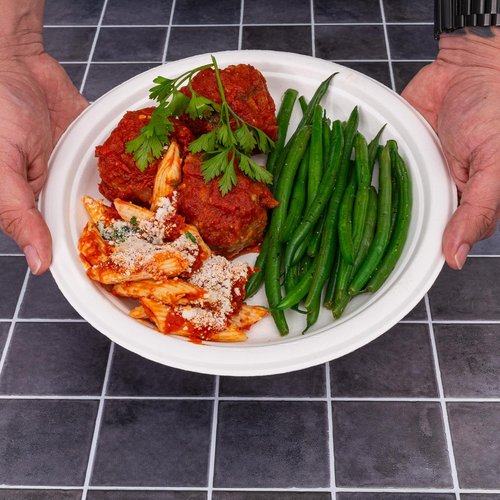 Compostable Bagasse Disposable Paper Plates by [Brand Name] - Microwave Safe, 125 Pack for Lunch & Dinner