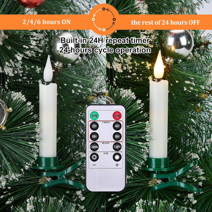 Skiennix 12-Pcs LED Taper Candle Set - Flameless 3D Wick Ivory Candles with Clip-On Design & Remote Timer