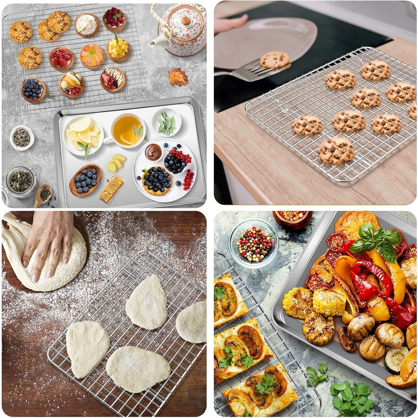 P&P CHEF Baking Sheet Set - 8-Piece Stainless Steel Cookie Trays with Cooling Racks | Oven & Dishwasher Safe, 16-12.5-10.4-9 Inch Sizes