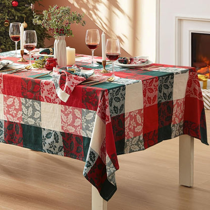Newbridge Holiday Holly Check 60x102 Inch Rectangle Tablecloth - Cotton-Rich Christmas Nativity