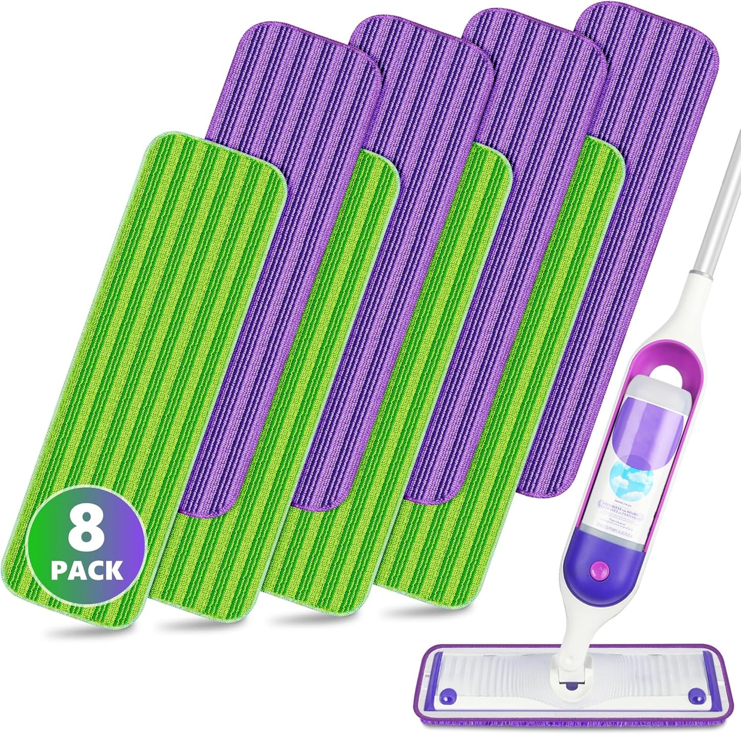 SEVENMAX Reusable Microfiber Mop Pads - 15" Spray Mop Replacement Cloths for Wood Floor Cleaning (Set of 8)