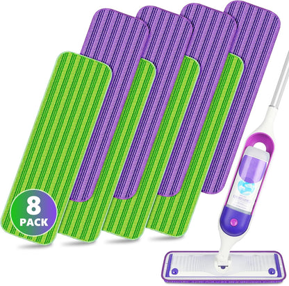 SEVENMAX Reusable Microfiber Mop Pads - 15" Spray Mop Replacement Cloths for Wood Floor Cleaning (Set of 8)