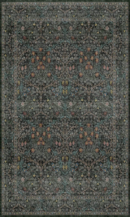 Vintage Floral Dark Green 3x5 Area Rugs for Entryway, Kitchen, Bedroom Beside Rug, Laundry Room, Non-Slip Low Pile Ultra Soft Stain Resistant Small Carpet