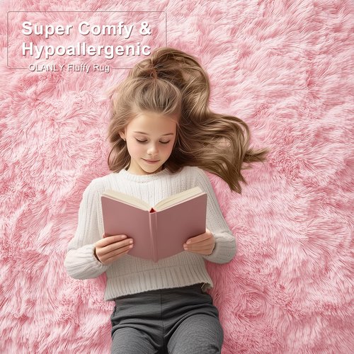 OLANLY 6x9 Machine Washable Large Area Rugs for Living Room, Bedroom, Soft Fluffy Shaggy Bedside Rug, Indoor Floor Carpet for Kids Girls and Boys, Dorms, Nursery, Home Decor Aesthetic, Pink