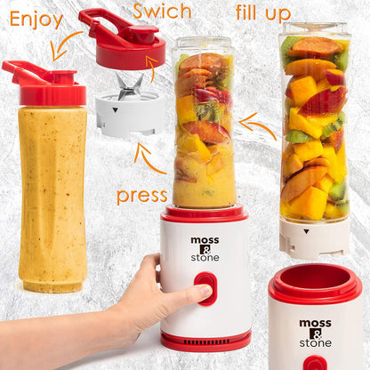 Moss & Stone Single Serve Blender - Compact 20 Oz Design in White & Red for Easy Blending