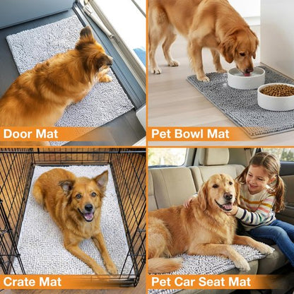 Neater Pets Muddy Paws Dog Door Mat 24” x 17” – Super Absorbent & Quick-Dry Chenille Doormat for Trapping Dirt, Water, Mud - Non-Slip & Machine Washable Pet Rugs for Entryway, Indoor Mud Mats, Gray