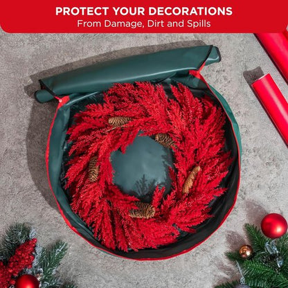 HOLDN’ STORAGE Wreath Storage Bag - Durable Waterproof Design - Heavy-Duty Xmas Container, 30"W x 7.5"D - Green