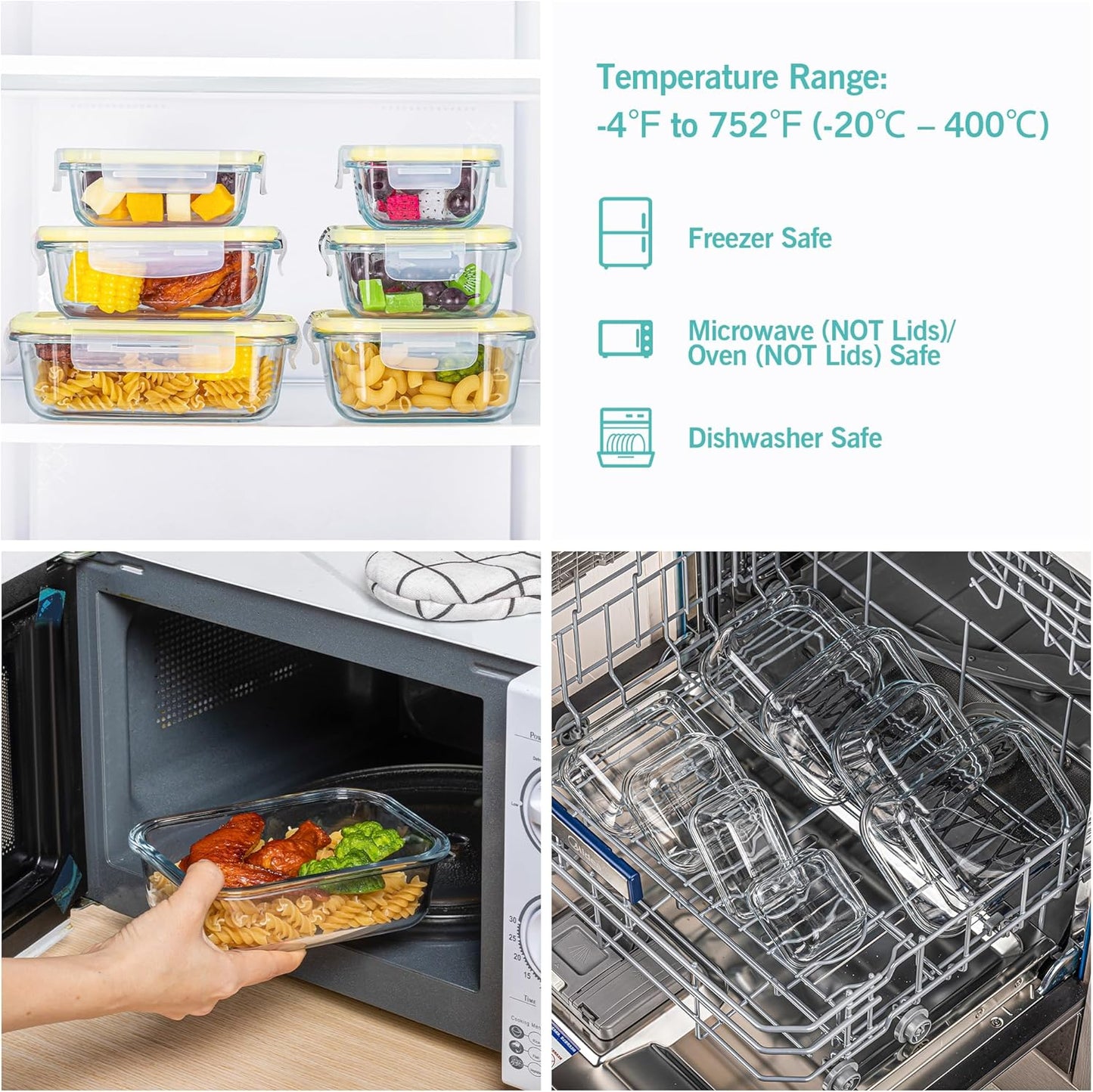 Vtopmart Glass Food Storage Containers - 8 Pack with Airtight Lids | BPA-Free Meal Prep for Microwave, Oven, Freezer