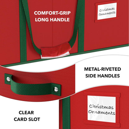 Simple Houseware Heavy-Duty Christmas Ornament Storage Box - Holds 128 Ornaments, Adjustable Dividers, Red