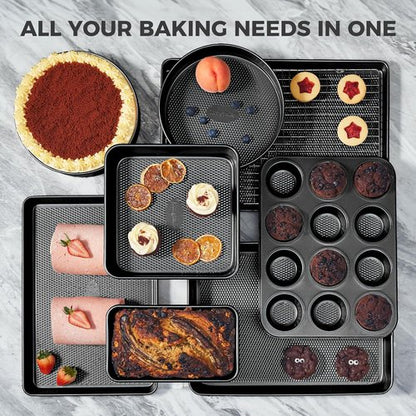 HONGBAKE 9-Piece Nonstick Baking Pans Set - Stackable, Non-Toxic Bakeware with Diamond Texture | Gray