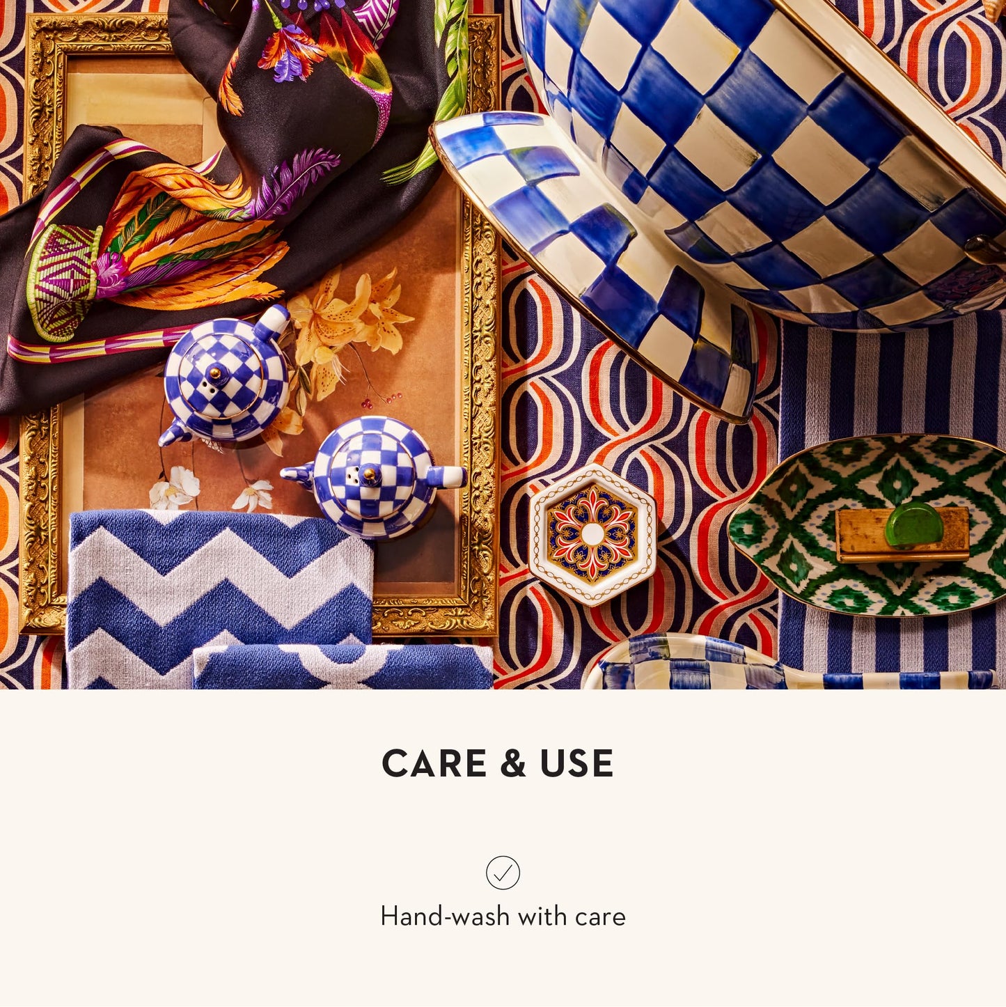 MACKENZIE-CHILDS Teapot Salt and Pepper Shaker Set, Ceramic Salt and Pepper Holders, Blue-and-White Royal Check