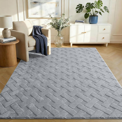 OLANLY Area Rug - Soft Plush Geometric Shaggy Carpet for Living Room & Bedroom | 4x6 ft, Easy Clean, Grey