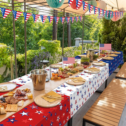Patriotic Tablecloths by [Brand Name] - 3 Pack Disposable Rectangle Covers | Red, White & Blue Stars - 54x108 Inch for 4th of July Celebrations