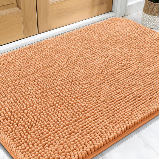 OLANLY Dog Door Mat - Absorbent Non-Slip Washable Chenille Mat for Muddy Paws | 32x20 Inches, Orange