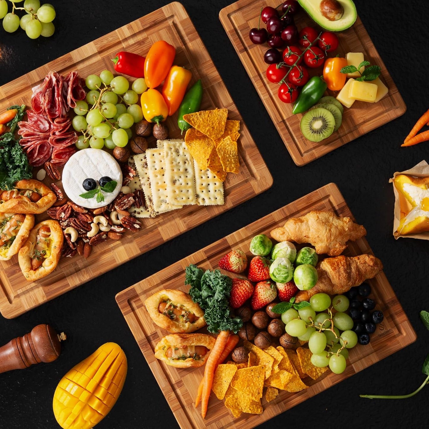 Skiennix Heavy Duty Bamboo Cutting Board Set - Non-Toxic, Extra Large, Solid End Grain Design | Ideal Kitchen Gift