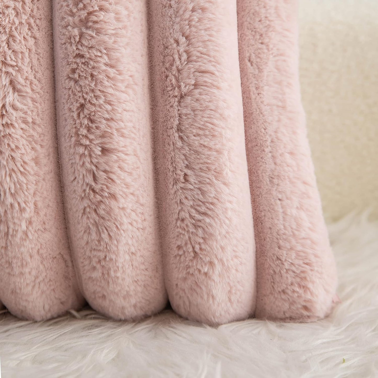 Neelvin Pink Faux Fur Throw Pillow Covers - Cozy Soft Striped Design | Set of 2, 18x18 Inch Velvet Cushion Cases for Sofa