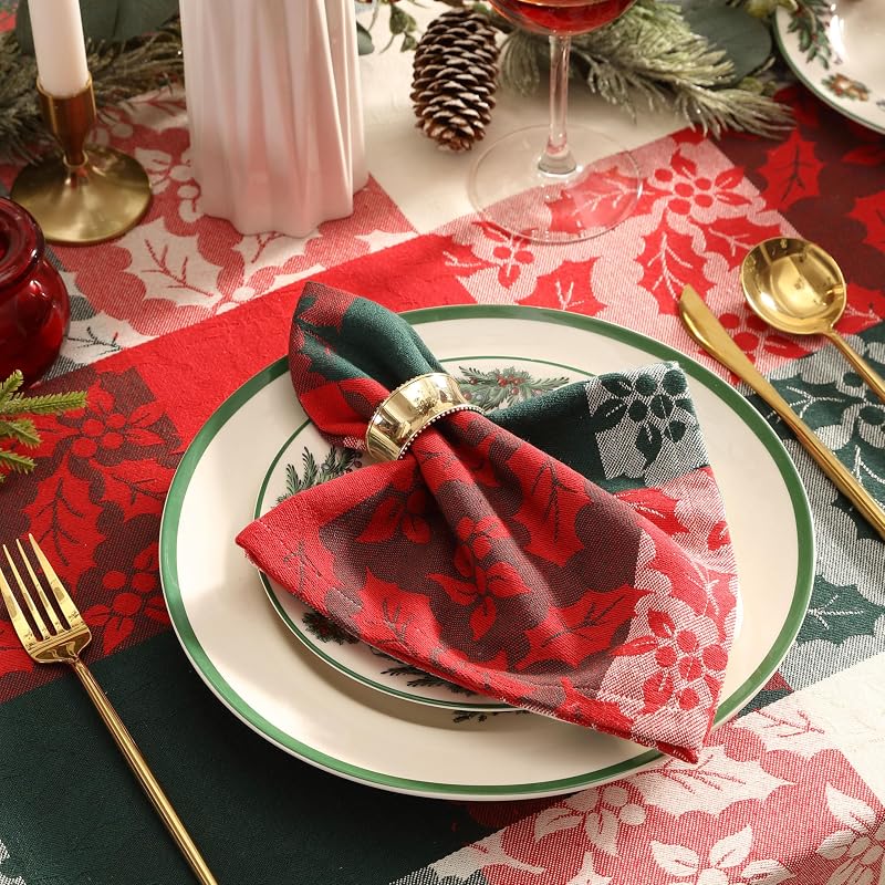 Newbridge Holiday Holly Check 60x102 Inch Rectangle Tablecloth - Cotton-Rich Christmas Nativity