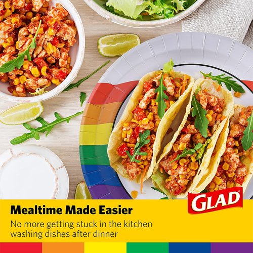 Glad Everyday Round Disposable Paper Plates - Heavy Duty, Soak Proof & Cut-Resistant | 10-Inch, Rainbow Design, 432 Count