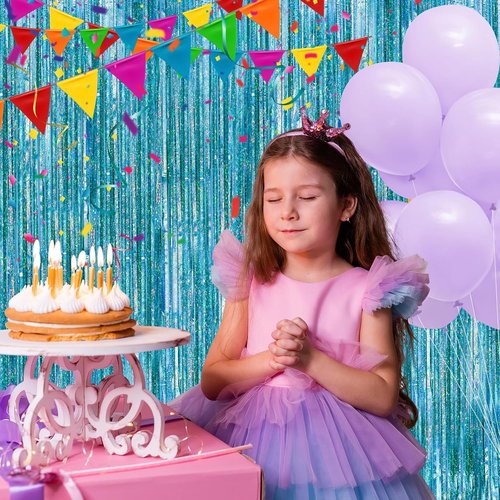Crosize Laser Blue Foil Fringe Curtains - 3 Pack Tinsel Backdrop for Parties & Birthdays | 3.3 x 9.9 ft