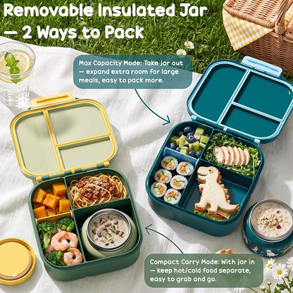 Fimibuke Kids Bento Lunch Box Set with Insulated Bottle, Bag & Utensils - Dinosaur Variation