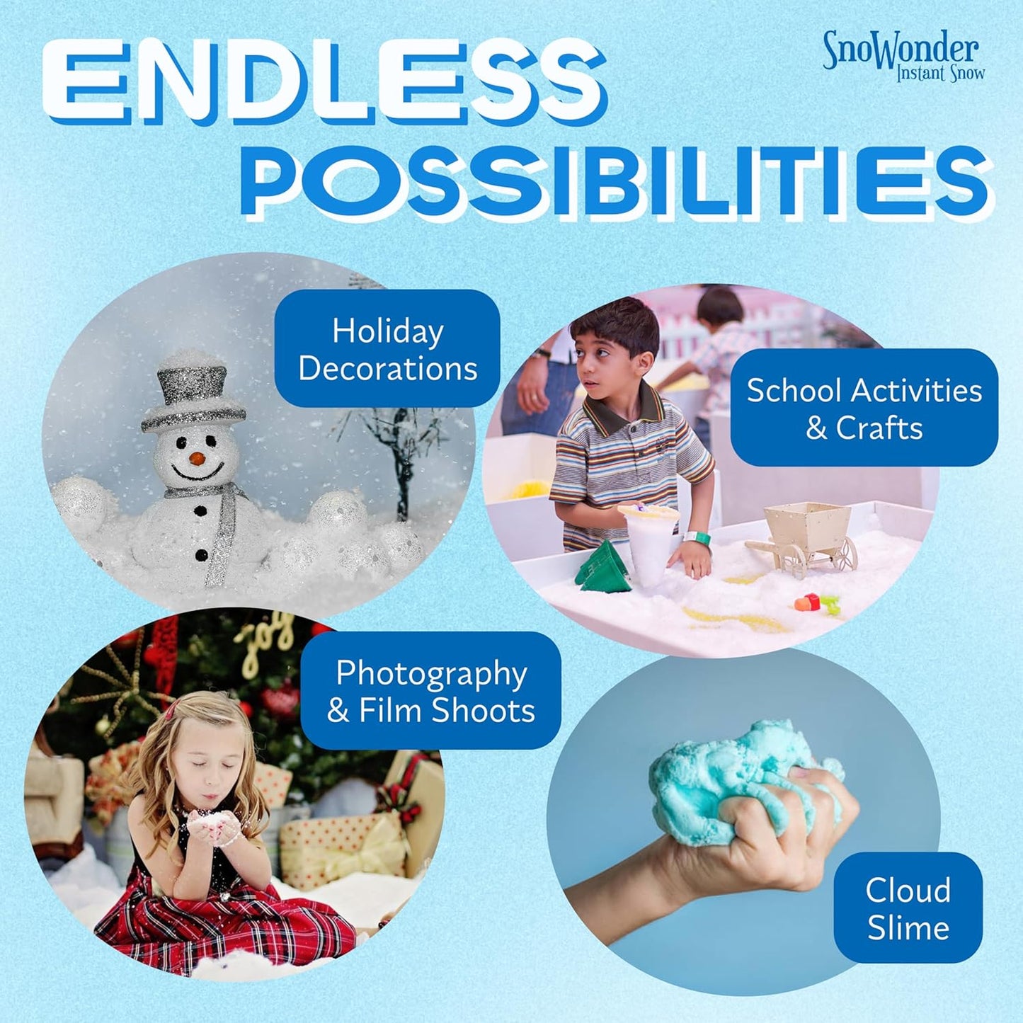 SnoWonder Instant Snow | Create 25 Gallons of Realistic Fake Snow for Winter Fun & Cloud Slime