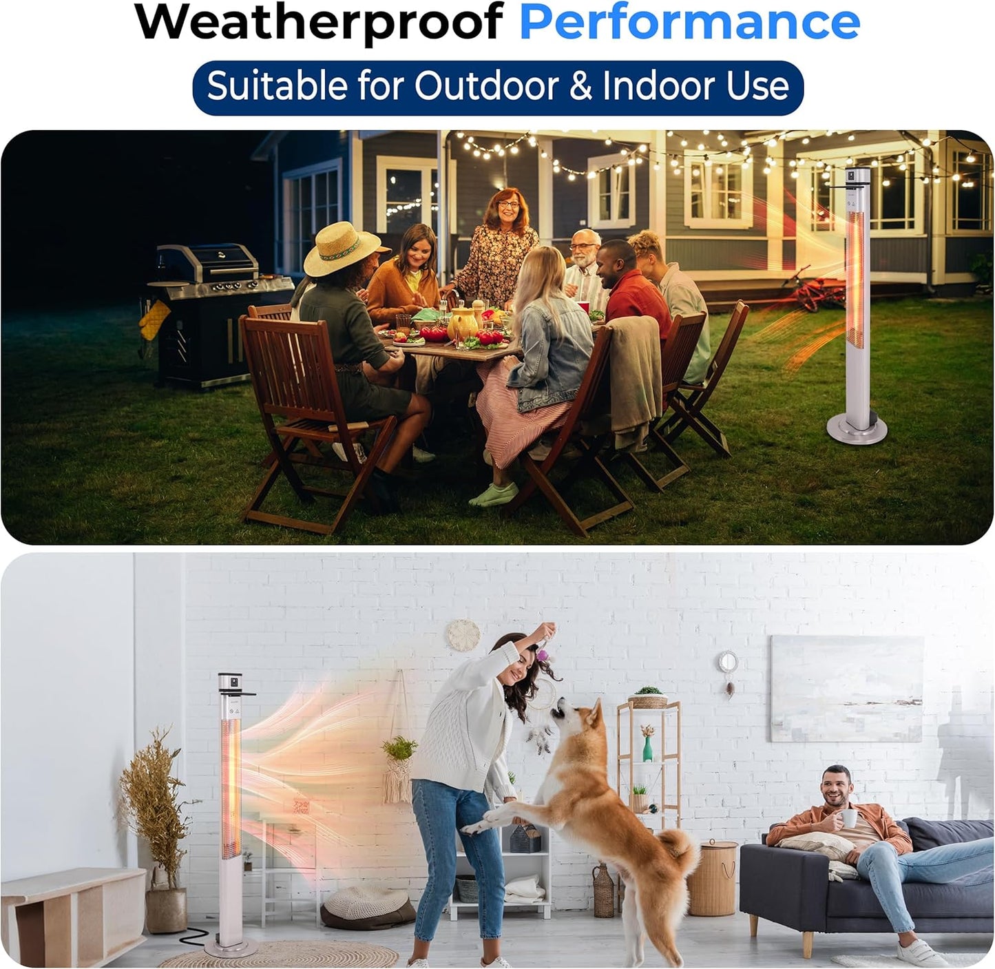 SereneLife Infrared Patio Heater - 1500W Electric Indoor/Outdoor Heater with Remote Control | Portable Silver Design for Restaurants, Patios, and Backyards