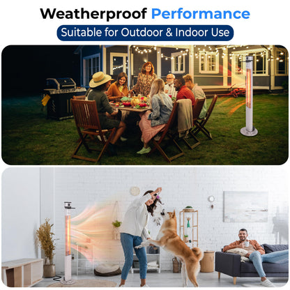 SereneLife Infrared Patio Heater, Electric Patio Heater for Indoor/Outdoor Use, Portable Table Heater with Remote Control, 1500 W, for Restaurant, Patio, Backyard, Garage, Decks (Silver)