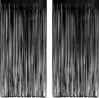 GREATRIL Black Fringe Backdrop - Festive Outdoor Streamers for Holiday Decor | 3.2ft x 8.2ft, 2 Packs