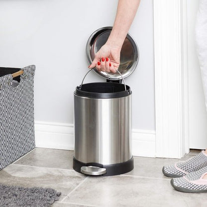 Glad Small Trash Can - 1.2 Gallon Round Stainless Steel Garbage Bin with Soft Close Lid & Step Pedal | 8 x 9.5 x 12 Inches