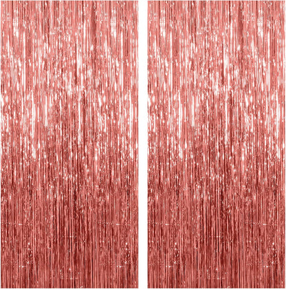 Regine Switzerland 2 Pack Rose Gold Backdrop Foil Curtains | Elegant Birthday & Bachelorette Party Decor
