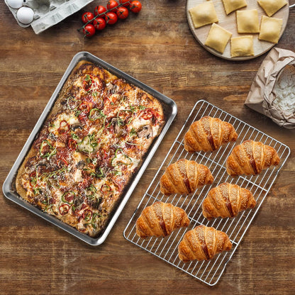 Skiennix Baking Sheet Set - Stainless Steel Cookie Sheet with Cooling Rack | Non-Stick, Dishwasher Safe, 16 x 12 x 1 Inch