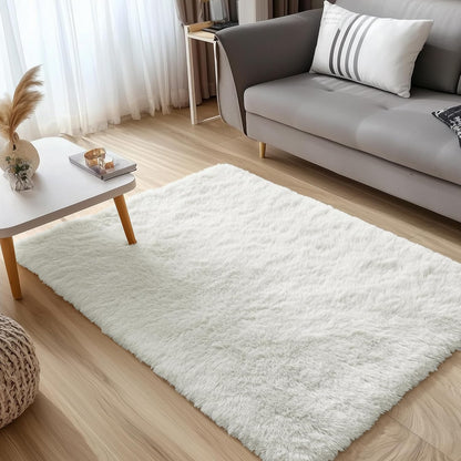 OLANLY Soft Fluffy Shaggy Bedside Rug - Machine Washable 2x3 Ivory Entryway Carpet for Kids & Nursery