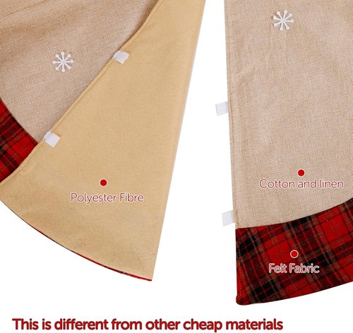 Juegoal 32-Inch Christmas Tree Skirt - Soft Red and Black Plaid with Gnome Design for Holiday Decor