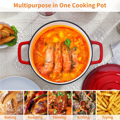 Velaze 6 QT Enameled Cast Iron Dutch Oven - Heavy-Duty Non-Stick Pot with Lid for Baking & Roasting | Red