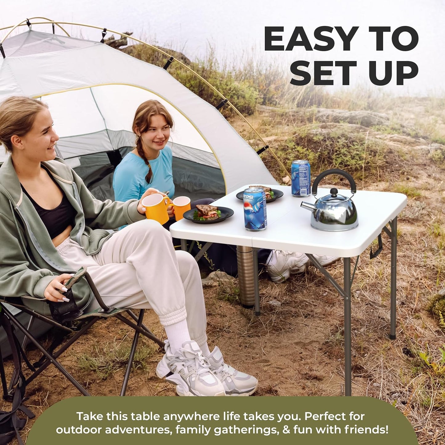 Modern Space 34" Square Foldable Table - Heavy Duty Portable Design with Built-In Handle | Ideal for Events, Dining, Camping