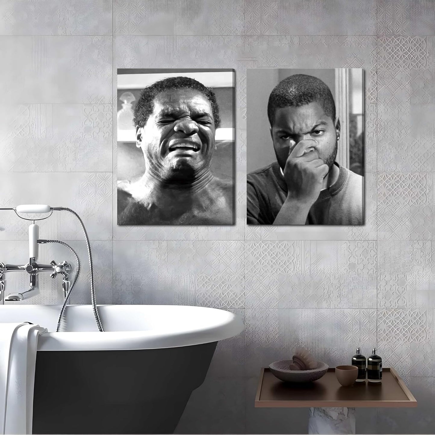 Skiennix Framed Funny Bathroom Canvas Wall Art Set | Vintage Comedy Movie Posters - 16x24in