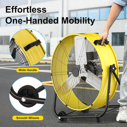 MEPTY 36-Inch Industrial Drum Fan, 21800 CFM High Velocity Floor Fan, 3-Speed Heavy Duty Metal Air Circulator for Shop, Warehouse, Workshop, Garage, Factory, 600W
