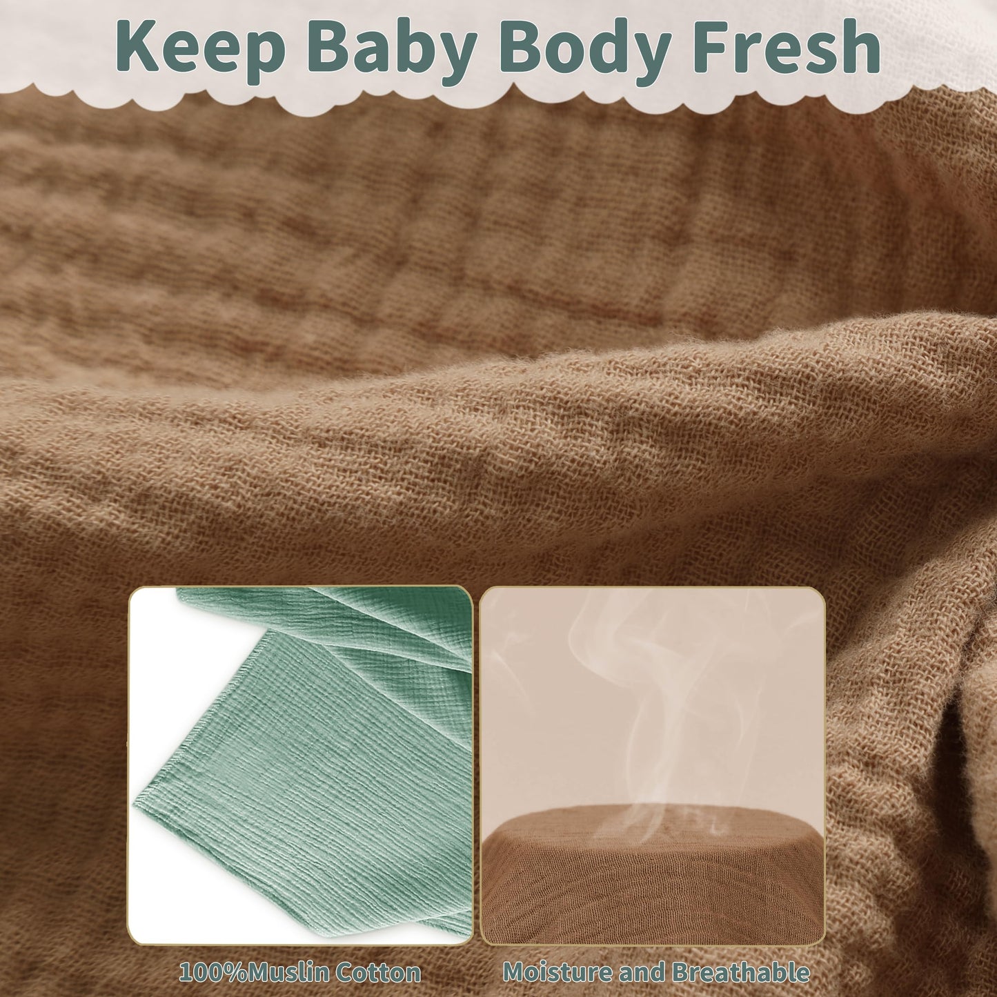 Muslin Swaddle Blankets for Newborn, 2 Pack Breathable Soft Receiving Blanket, Large 41 x 41 inches Swaddle Wrap Burping Clothes, Essentials Infant Shower Items. (Beige & Coffee)